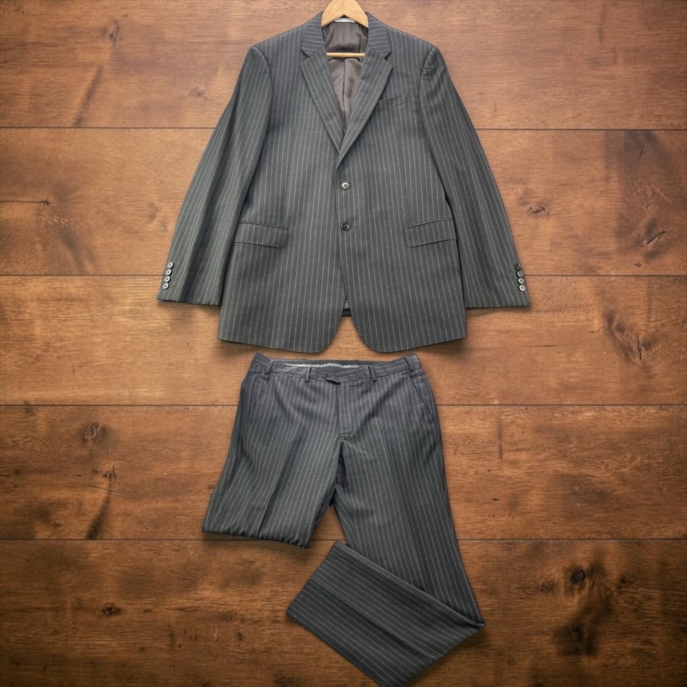Vintage Armani Collezioni Giorgio Pinstripe Suit Grey Wool Cashmere 44L W36 L34